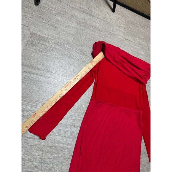 Commense NWT Red Semi-Sheer Off-Shoulder Mesh Long Sleeve Long Dress - Picture 6 of 7
